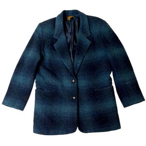 VNTG Eddie Bauer Women’s M Wool Blue Ombré Plaid Lined Jacket EUC Classic Preppy